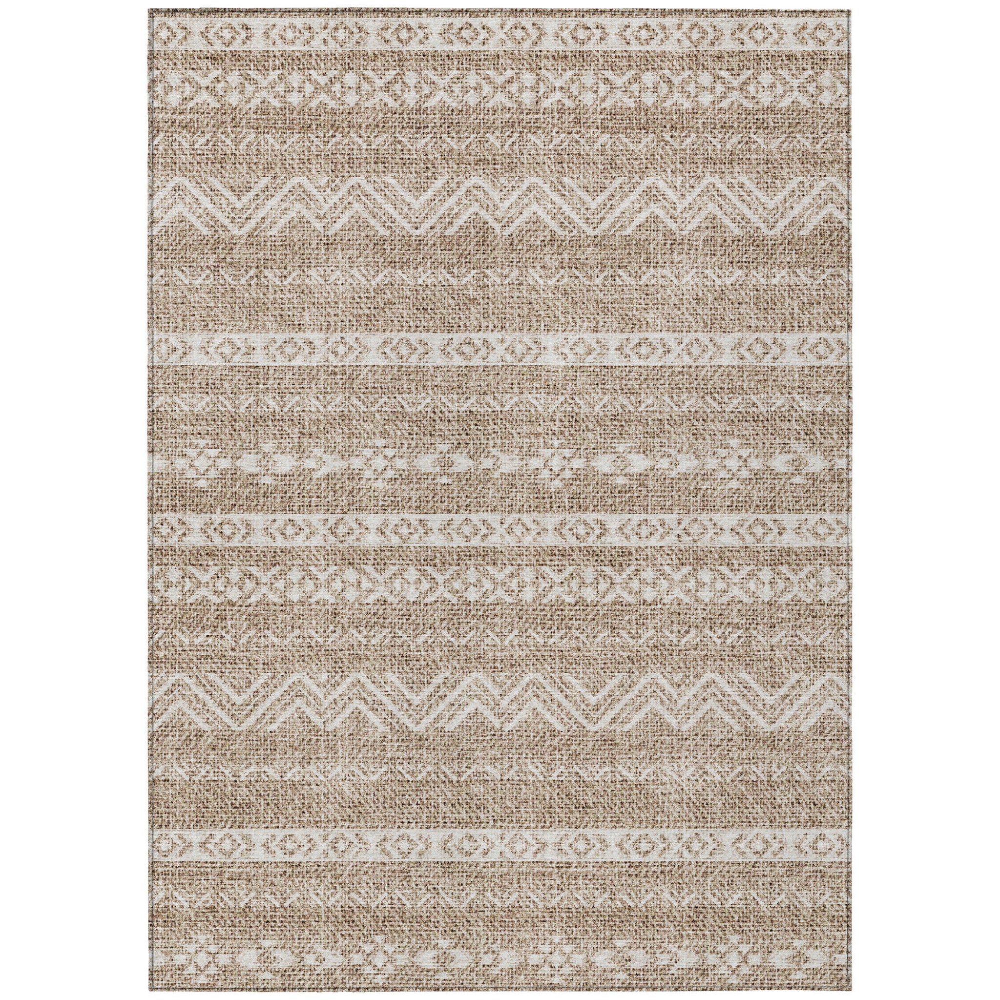 8 X 10 Brown And Beige Southwestern Washable Indoor Outdoor Area Rug