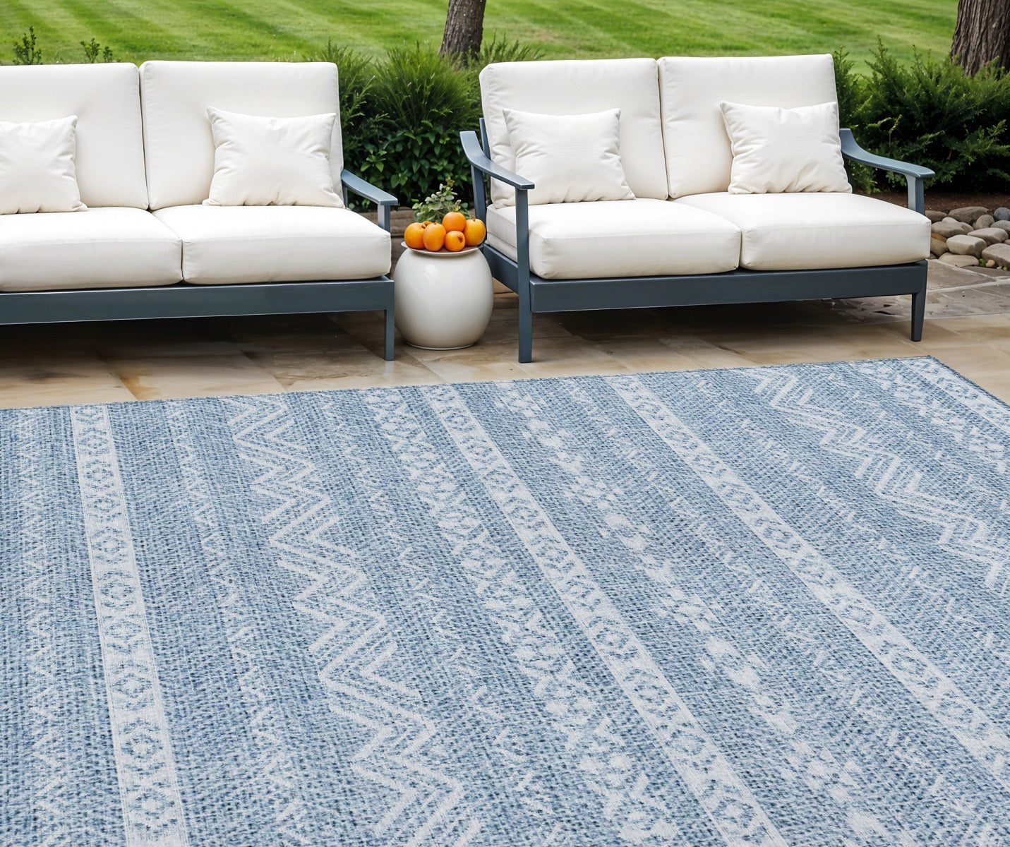 9 X 12 Blue And Denim Blue Southwestern Washable Indoor Outdoor Area Rug