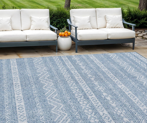 10 X 14 Blue And Denim Blue Southwestern Washable Indoor Outdoor Area Rug