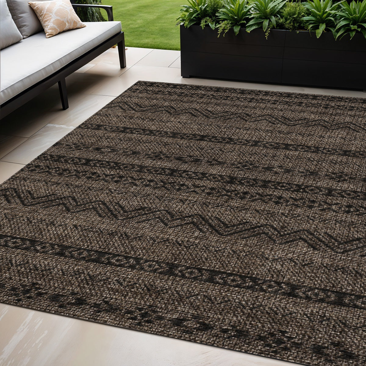 5 X 8 Chocolate And Brown Southwestern Washable Indoor Outdoor Area Rug