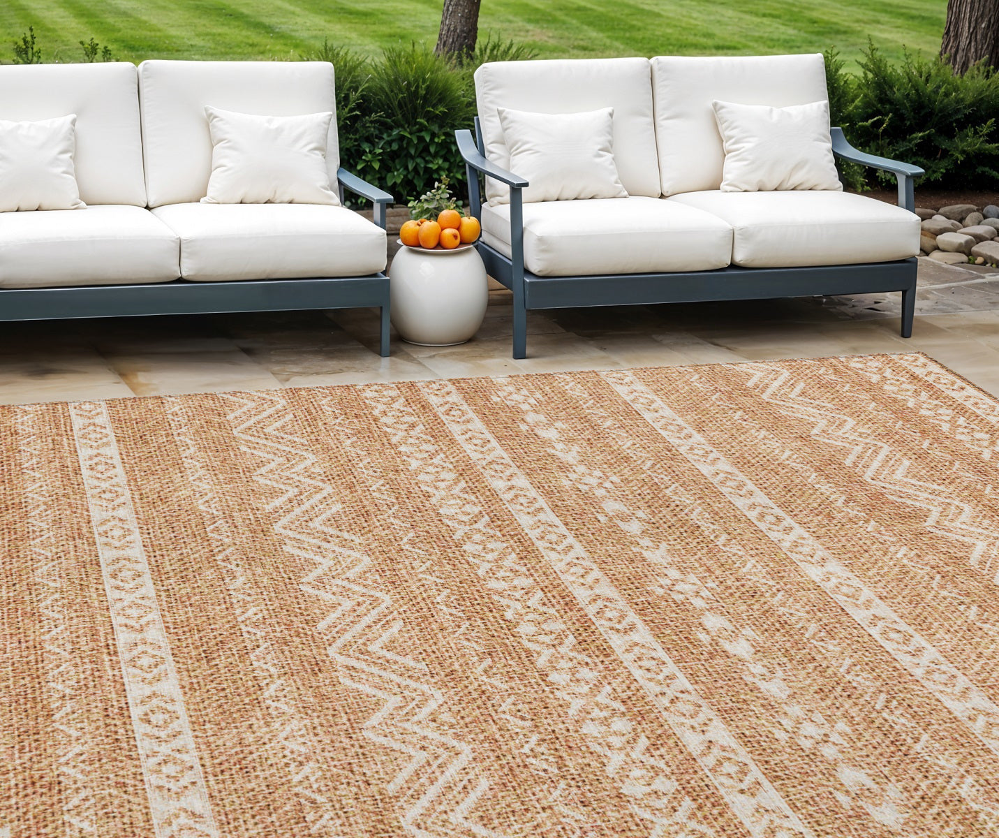9 X 12 Terra Cotta And Beige Southwestern Washable Indoor Outdoor Area Rug