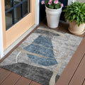 3 X 5 Blue Gray And Charcoal Abstract Washable Indoor Outdoor Area Rug