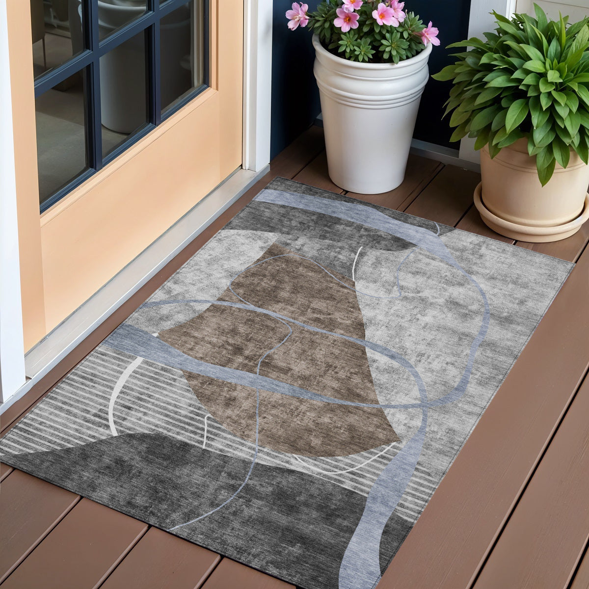 3 X 5 Chocolate Gray And Charcoal Abstract Washable Indoor Outdoor Area Rug