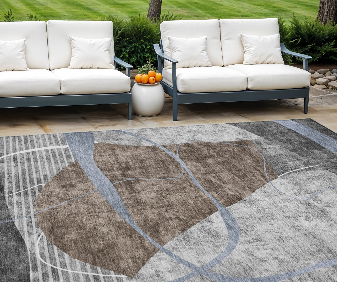 9 X 12 Chocolate Gray And Charcoal Abstract Washable Indoor Outdoor Area Rug