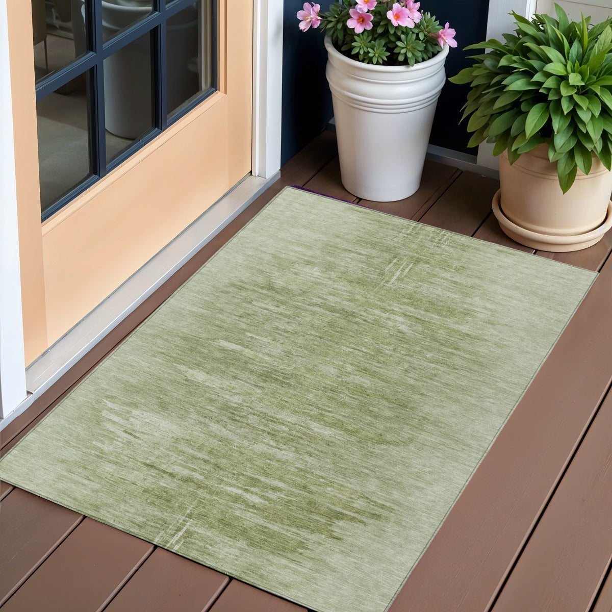 3 X 5 Artichoke Green And Fern Green Abstract Washable Indoor Outdoor Area Rug