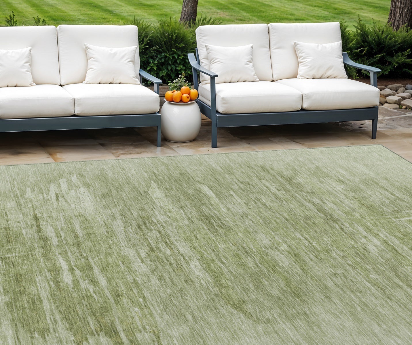 10 X 14 Artichoke Green And Fern Green Abstract Washable Indoor Outdoor Area Rug