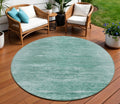 8 Aqua And Teal Blue Round Abstract Washable Indoor Outdoor Area Rug