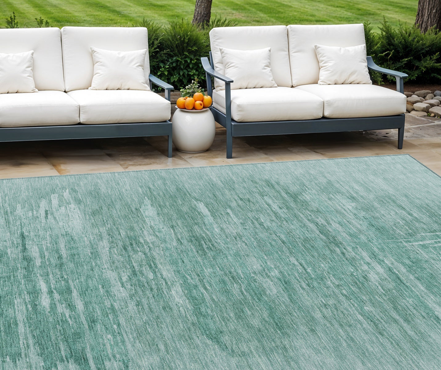 9 X 12 Aqua And Teal Blue Abstract Washable Indoor Outdoor Area Rug