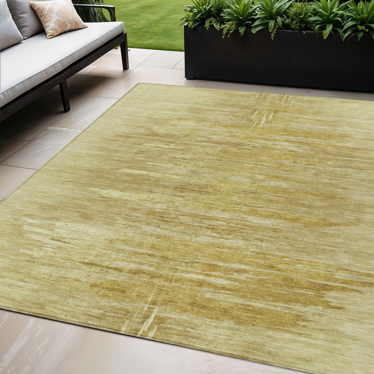 5 X 8 Gold And Wheat Abstract Washable Indoor Outdoor Area Rug