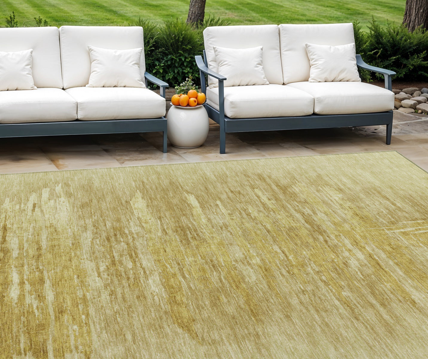 9 X 12 Gold And Wheat Abstract Washable Indoor Outdoor Area Rug