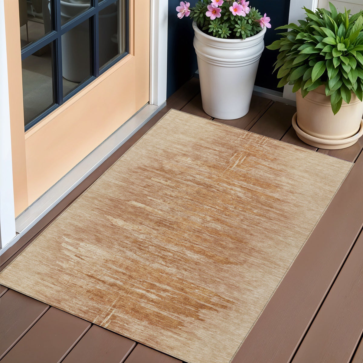 3 X 5 Salmon And Copper Abstract Washable Indoor Outdoor Area Rug