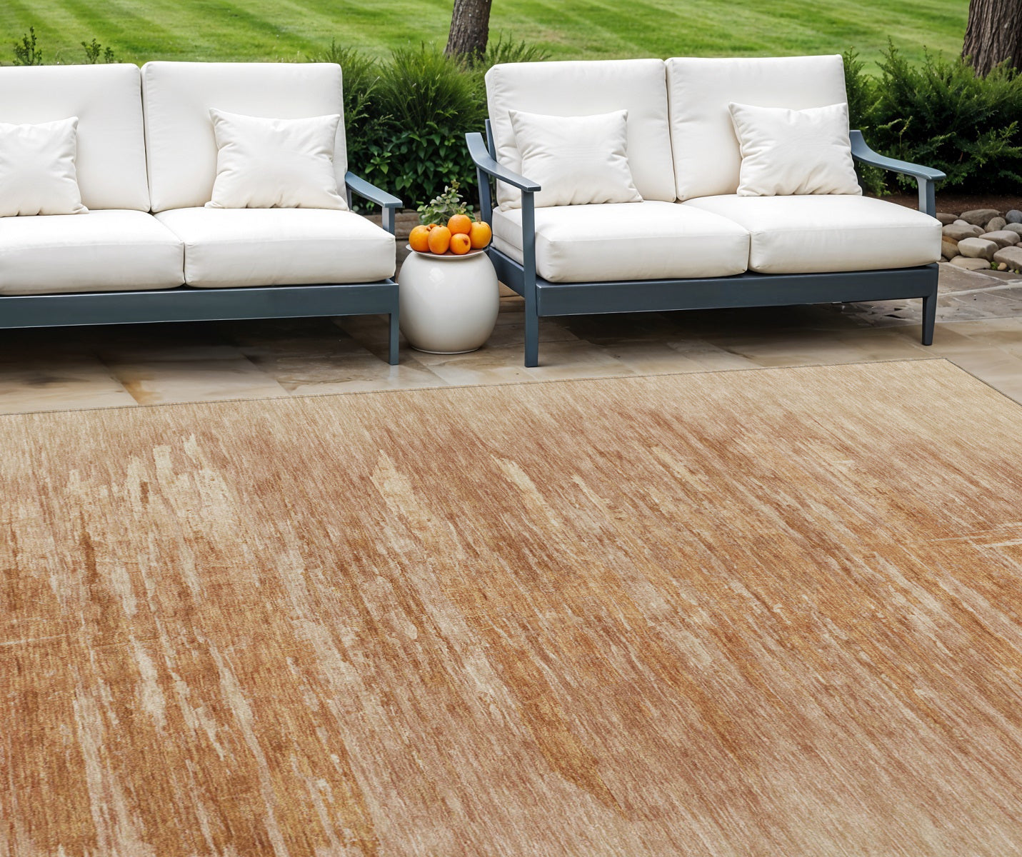 10 X 14 Salmon And Copper Abstract Washable Indoor Outdoor Area Rug