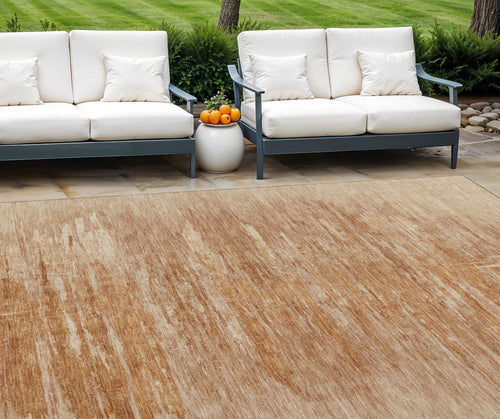 10 X 14 Salmon And Copper Abstract Washable Indoor Outdoor Area Rug