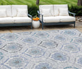 10 X 14 Gray And Denim Blue Medallion Washable Indoor Outdoor Area Rug