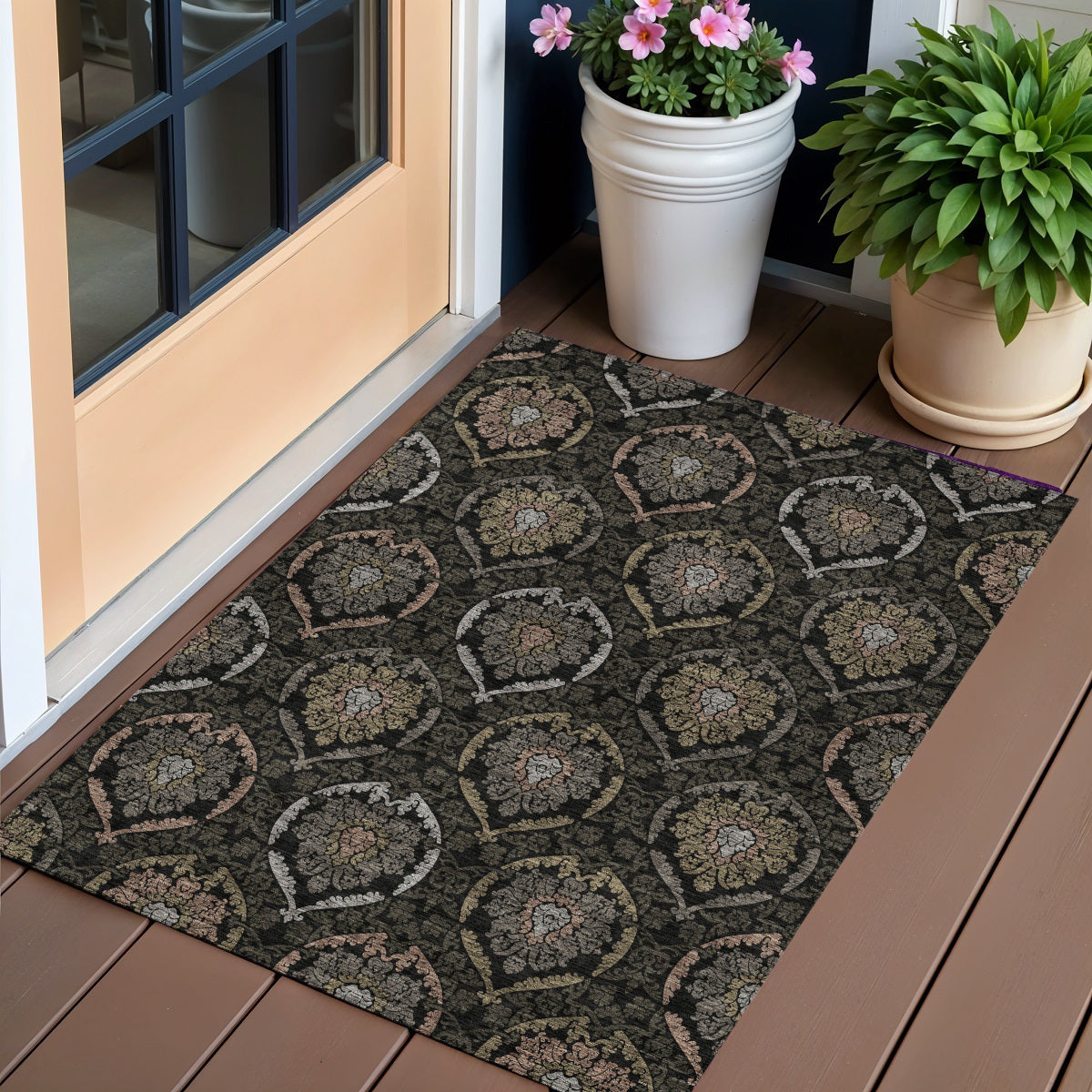 3 X 5 Black Gray And Brown Medallion Washable Indoor Outdoor Area Rug