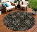 8 Black Gray And Brown Round Medallion Washable Indoor Outdoor Area Rug