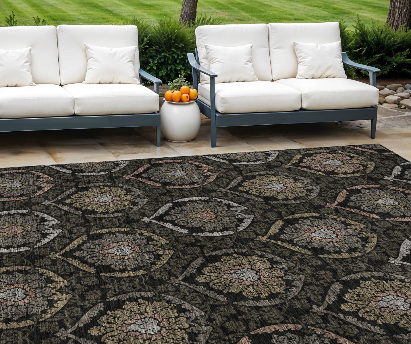 9 X 12 Black Gray And Brown Medallion Washable Indoor Outdoor Area Rug