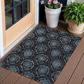 3 X 5 Blue Charcoal And Gray Medallion Washable Indoor Outdoor Area Rug