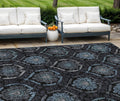 10 X 14 Blue Charcoal And Gray Medallion Washable Indoor Outdoor Area Rug