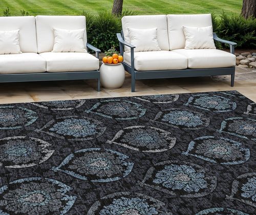 10 X 14 Blue Charcoal And Gray Medallion Washable Indoor Outdoor Area Rug