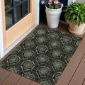 3 X 5 Green Gray And Charcoal Medallion Washable Indoor Outdoor Area Rug