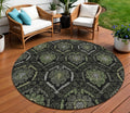 8 Green Gray And Charcoal Round Medallion Washable Indoor Outdoor Area Rug