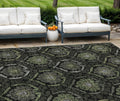 9 X 12 Green Gray And Charcoal Medallion Washable Indoor Outdoor Area Rug