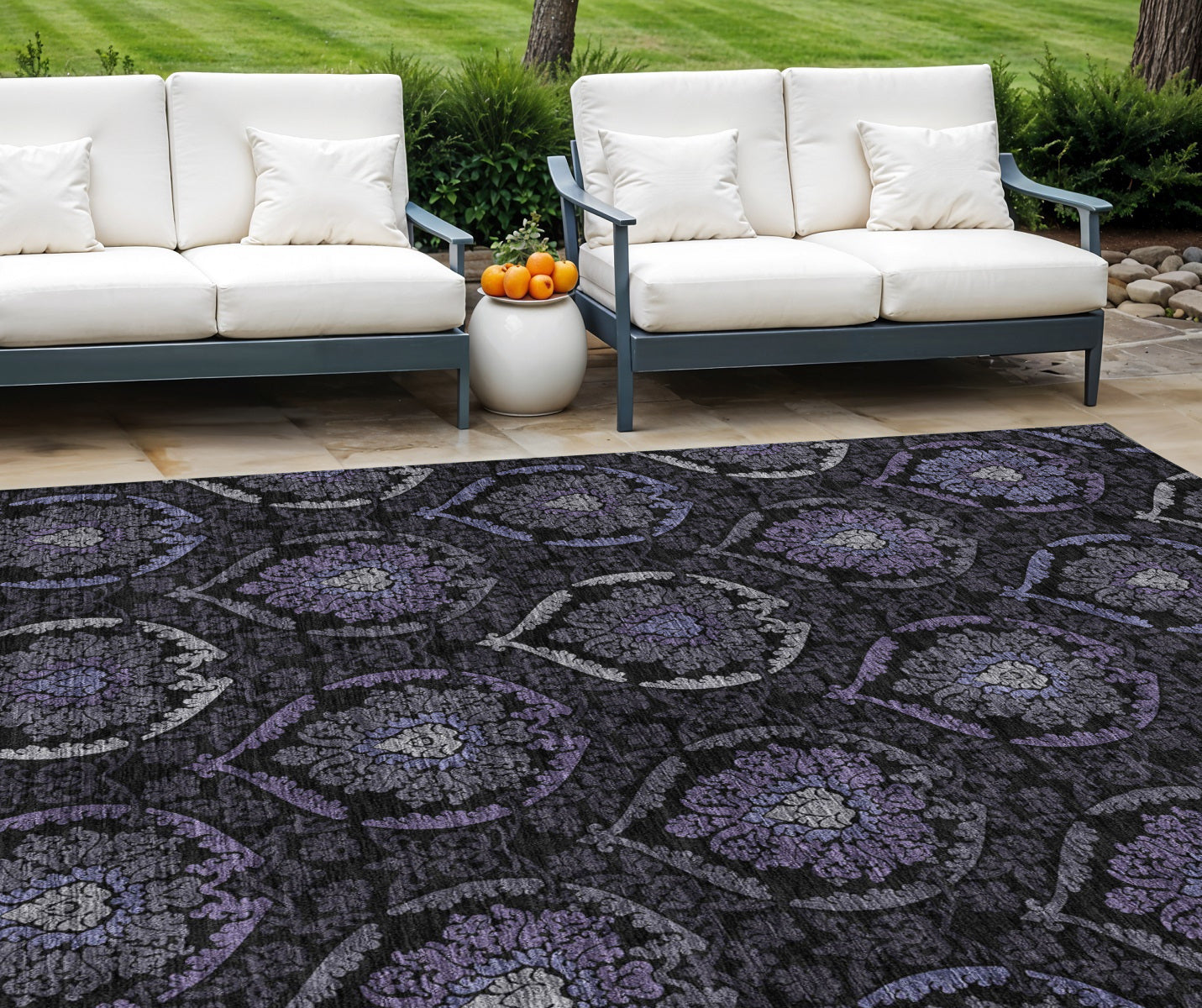 8 X 10 Purple Charcoal And Gray Medallion Washable Indoor Outdoor Area Rug