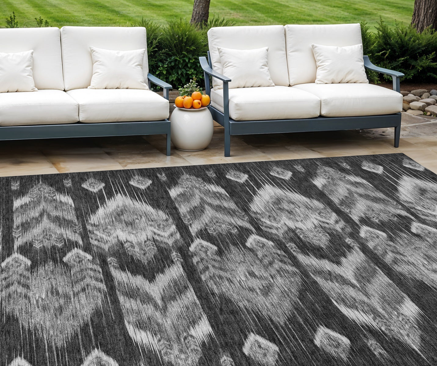 9 X 12 Black Charcoal And Silver Southwestern Washable Indoor Outdoor Area Rug