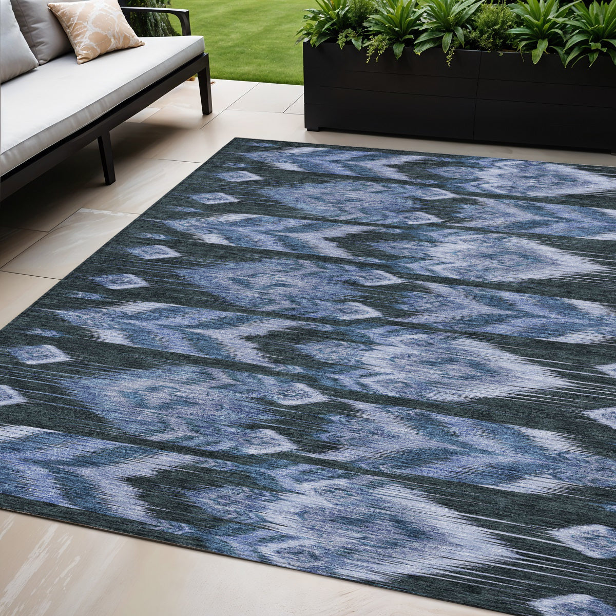 5 X 8 Denim Blue And Sky Blue Southwestern Washable Indoor Outdoor Area Rug