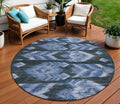 8 Denim Blue And Sky Blue Round Southwestern Washable Indoor Outdoor Area Rug