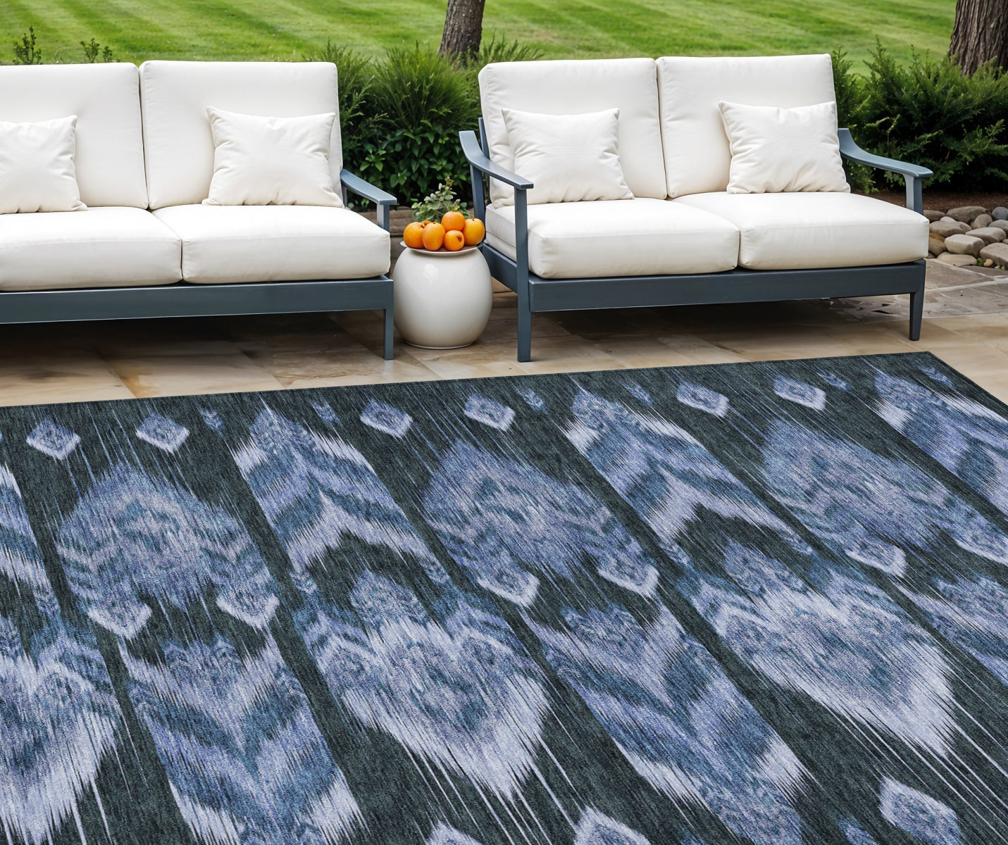 8 X 10 Denim Blue And Sky Blue Southwestern Washable Indoor Outdoor Area Rug