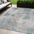 5 X 8 Teal Blue Beige And Copper Abstract Washable Indoor Outdoor Area Rug