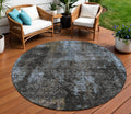 8 Graphite Charcoal And Silver Round Abstract Washable Indoor Outdoor Area Rug
