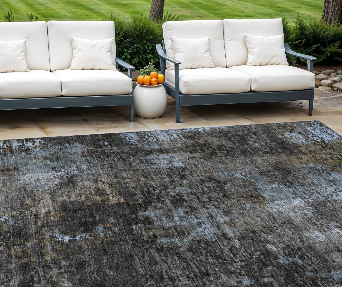 8 X 10 Graphite Charcoal And Silver Abstract Washable Indoor Outdoor Area Rug