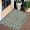 3 X 5 Olive Green And Gray Striped Washable Indoor Outdoor Area Rug