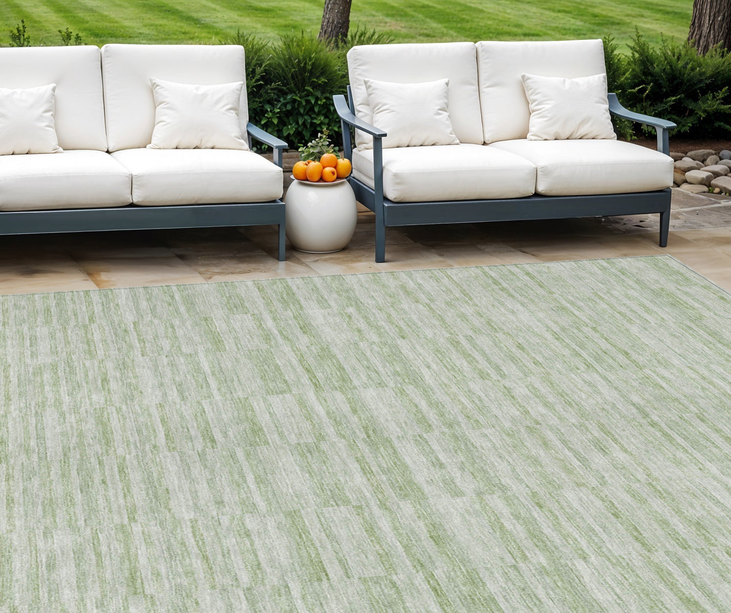10 X 14 Sage And Green Striped Washable Indoor Outdoor Area Rug