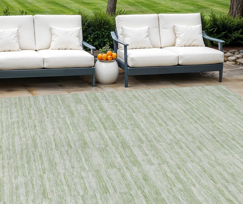 10 X 14 Sage And Green Striped Washable Indoor Outdoor Area Rug