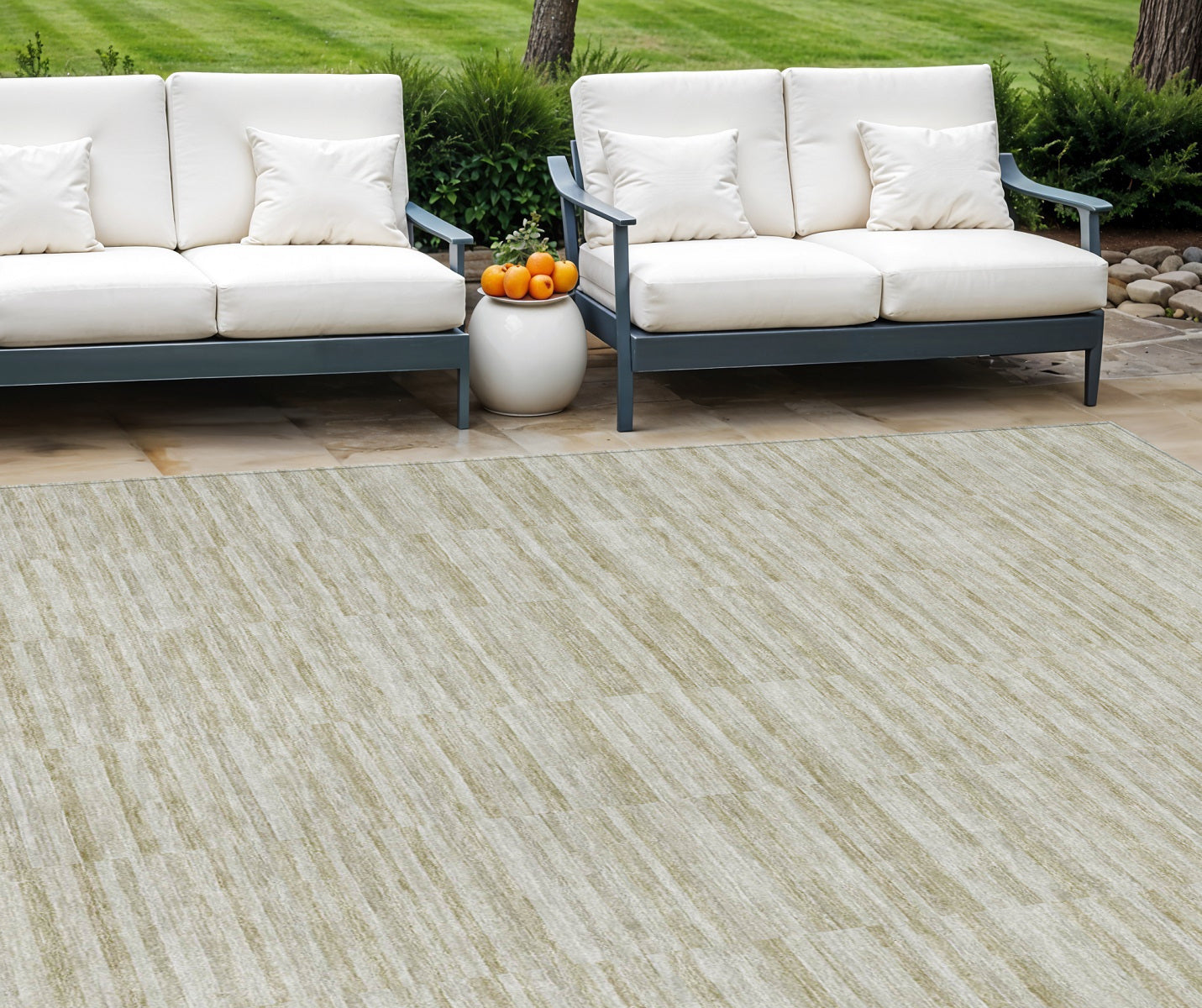 8 X 10 Taupe Beige And Tan Striped Washable Indoor Outdoor Area Rug