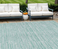 8 X 10 Turquoise Teal Blue And Gray Striped Washable Indoor Outdoor Area Rug
