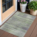 3 X 5 Artichoke Green Purple And Fern Green Striped Washable Indoor Outdoor Area Rug