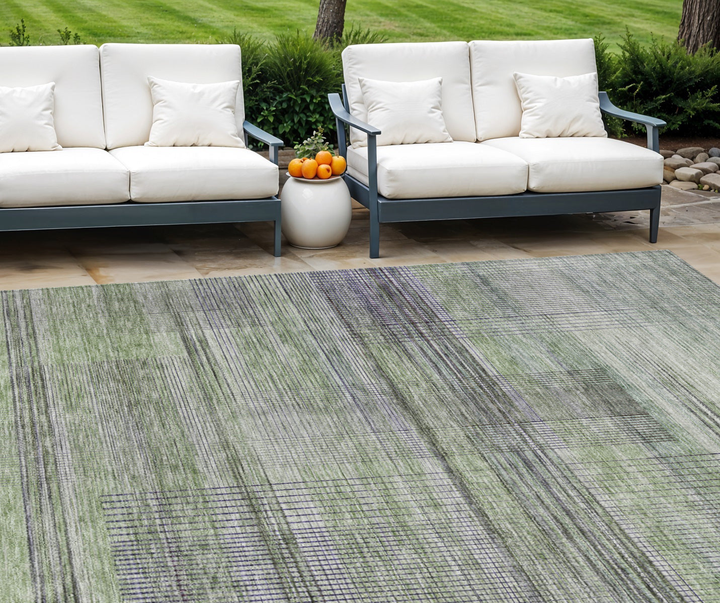 10 X 14 Artichoke Green Purple And Fern Green Striped Washable Indoor Outdoor Area Rug