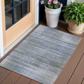 3 X 5 Denim Blue And Sky Blue Striped Washable Indoor Outdoor Area Rug