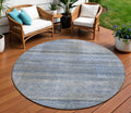8 Denim Blue And Sky Blue Round Striped Washable Indoor Outdoor Area Rug