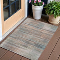 3 X 5 Copper Gray And Blue Striped Washable Indoor Outdoor Area Rug