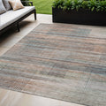 5 X 8 Copper Gray And Blue Striped Washable Indoor Outdoor Area Rug