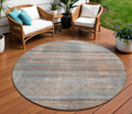 8 Copper Gray And Blue Round Striped Washable Indoor Outdoor Area Rug