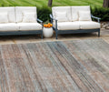 9 X 12 Copper Gray And Blue Striped Washable Indoor Outdoor Area Rug