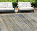 8 X 10 Khaki Tan And Beige Striped Washable Indoor Outdoor Area Rug