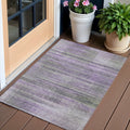 3 X 5 Purple Lavender And Gray Striped Washable Indoor Outdoor Area Rug